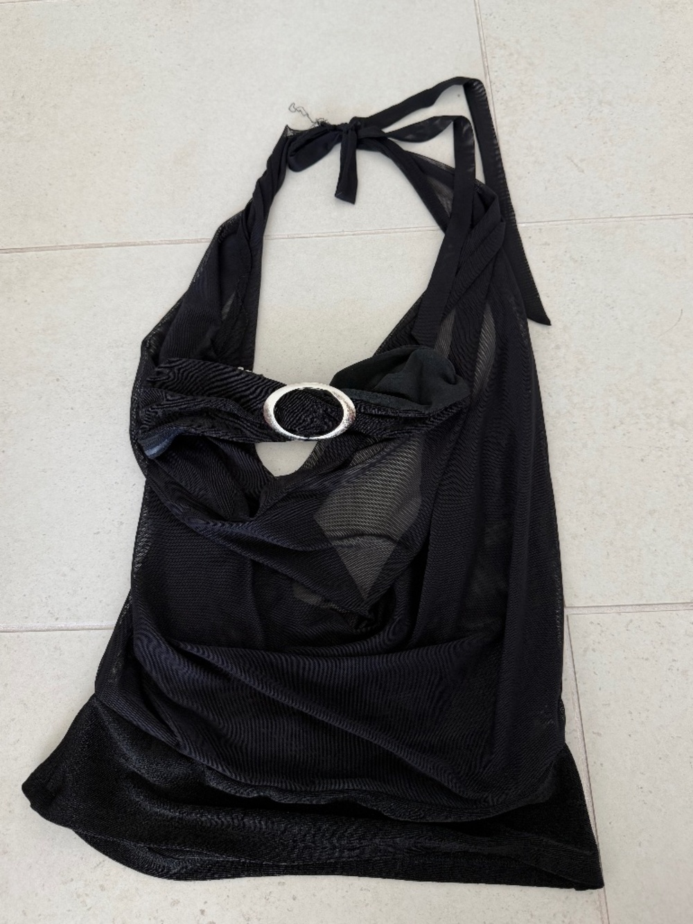 Black Tiger Mist Mesh Cropped Two Piece Top Set XXS